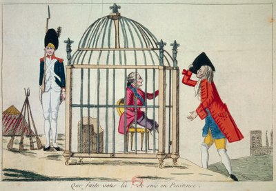 Fransk revolution: "Hvad gør du, jeg er i anger" kong Ludvig XVI (1754-1793) repræsenterer i et bur på tærsklen til sin flugt til Varennes i juni 1791. Satirisk gravering Paris, Library of the Arsenal af French School