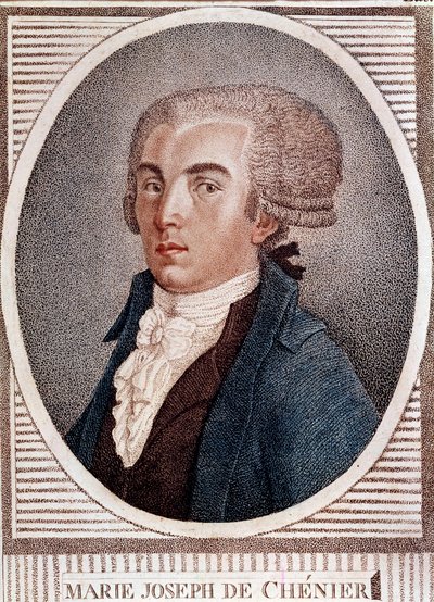 Den franske revolution: portræt af diplomaten, digteren og historikeren Marie Joseph Chenier (1764-1811), forfatter til "Chant du depart"-stikket fra det 19. århundrede. af French School