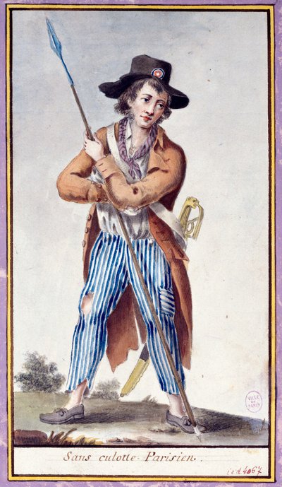 Den franske revolution: Pariseren uden trusser har sparerne. Anonymt tryk omkring 1789. Paris, Musee Carnavalet af French School