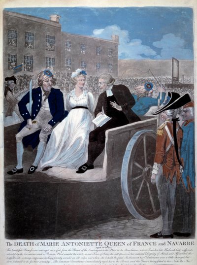 Den franske revolution: "Frankrigs dronning Marie Antoinette (1755-1793) føres til guillotinen". Kobberstik fra 1793. Paris, Arsenalets bibliotek af French School
