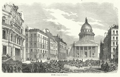 Franske hærtropper angriber oprørere, der besætter Pantheon, Paris, 24. juni 1848 (gravering) af French School