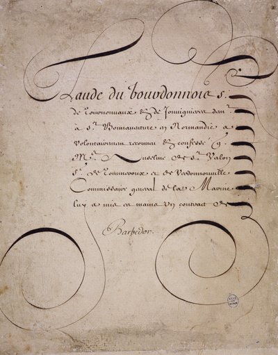 Fransk kalligrafi: Brev fra Regnskabskammeret af Louis Barbedor omkring 1640. af French School