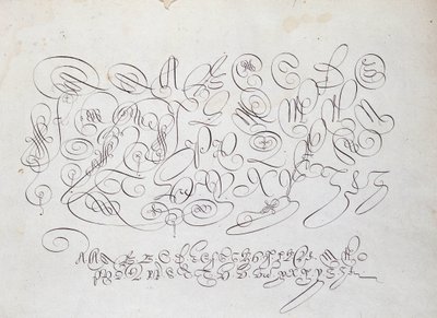 Fransk kalligrafi: Kapitalplade, gravering af Frisius, kongens kalkograf af Robert Vignon i skriftens have omkring 1600. af French School