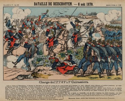 Franske kurassierer angreb preussisk infanteri i slaget ved Reichshoffen, fransk-preussisk krig, 6. august 1870 (farvestik) af French School