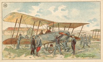 Fransk militær biplan (chromolitho) af French School
