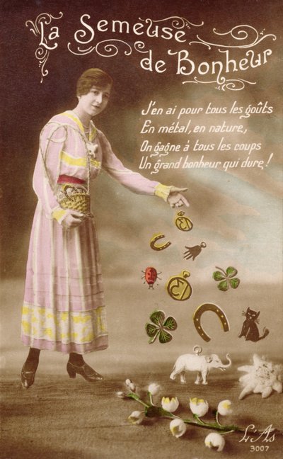 Fransk postkort, der forestiller La Semeuse de Bonheur (Lykkets såer), 29. marts 1914 af French School