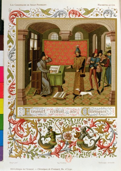 Froissart (1333-140001) skriver sine krøniker (faksimile af Ms. 5190) af French School