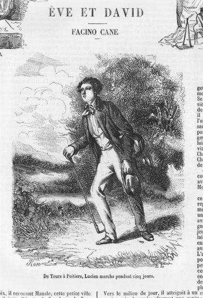 Fra Tours til Poitiers, Lucien de Rubempre gående i fem dage, illustration fra 