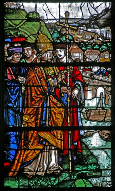 Fra vinduet w30; St Romain forhindrer floden i at oversvømme Rouen af French School