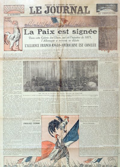 Forsiden af Le Journal fejrer underskrivelsen af Versailles-traktaten den 28. juni 1919, 29. juni 1919 af French School