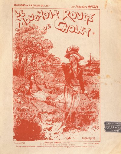Forside til partituret til sangen Le Mouchoir Rouge de Cholet, skrevet og komponeret af Theodore Botrel af French School