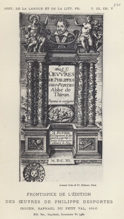 Frontispice af udgaven af ​​Philippe Desportes værker (litho) af French School