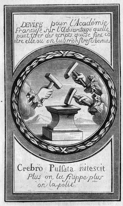 Frontispice af "Factums" mod det franske akademi af Antoine Furetiere (1619-1688). Stik fra 1860. af French School