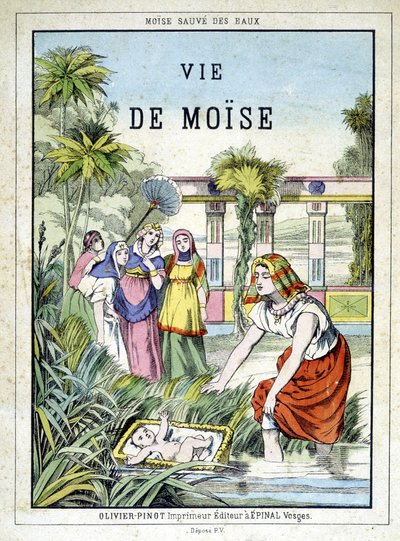 Frontispice af bogen "" Life of Moses"", red. Olivier Pinot, Epinal, slutningen af det 19. århundrede af French School