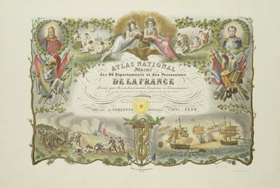 Frontispice af Atlas Nacional Illustre des 86 Departments et des Possessions de la France, af Victor Levasseur 1856 (håndfarvet gravering) af French School
