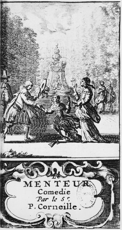 Frontispice of The Liar af Pierre Corneille (1606-84) udgivet i 1664, Amsterdam af French School