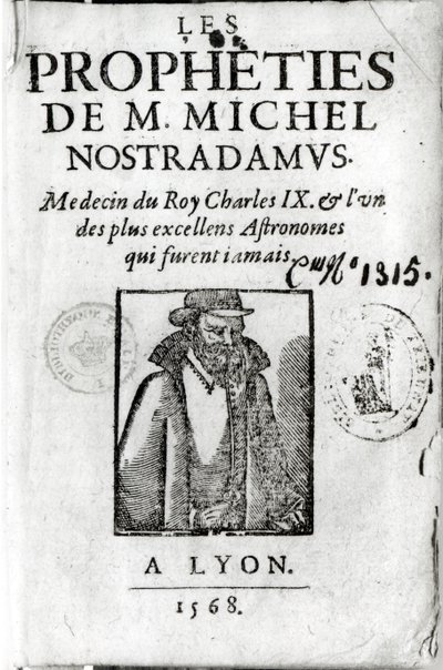 Frontispice til Les Propheties de M. Michel de Nostradamus (1503-66), med et portræt af Nostradamus, udgivet i Lyon 1568 af French School