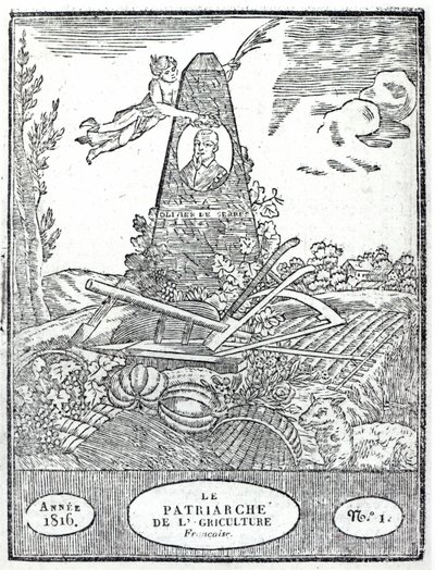 Frontispice til en landbrugsalmanach med et portræt af Olivier de Serres (1539-1619) 1816 af French School