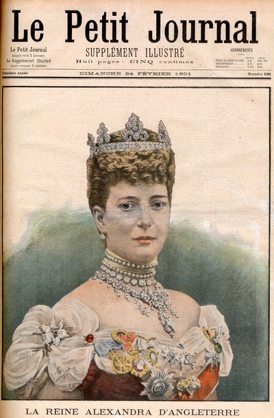 Forsiden af den franske avis dronning Alexandra af England (1844-1925) kone til kong Edward VII "Le Petit Journal" 24. februar af French School