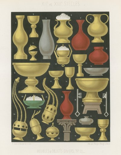 Møbler og forskellige genstande fra det 12. og 13. århundrede af French School