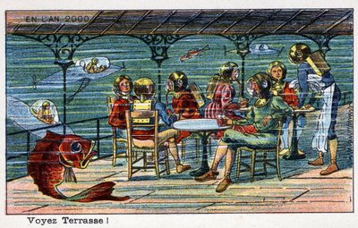 Futuredays: A Nineteenth Century Vision of the Year 2000 - Serie "" I år 2000": Se terrasse (under havet). Kromolitografi af Villemard af French School