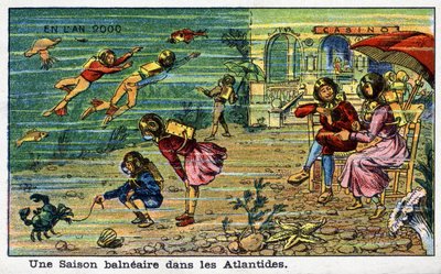 Futuredays: A Nineteenth Century Vision of the Year 2000 - Serie "" In the Year 2000": A Seaside Season in Atlantis. Kromolitografi af Villemard af French School