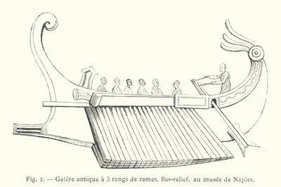 Gammel kabys med 3 rækker årer, Bas-relief, i museet i Napoli (gravering) af French School