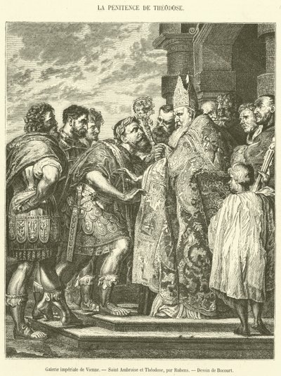 Imperial Gallery of Wien, Saint Ambrose and Theodosius (gravering) af French School
