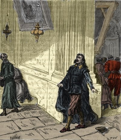 Galileo Galilei (1564-1642), italiensk videnskabsmand, der observerer den pendullignende svingning af en lampe i Pisa-katedralen, Italien, i 1582 - Galileo Galilei dit Galilee (1564-1642) observerer svingningen af lampen i katedralen i Pisa i 1582 - Indgra af French School