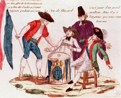 Tilfældighedsspil spillet af de tre stænder (præster, tiers-etat og adel) (gravering, slutningen af det 18. århundrede) af French School