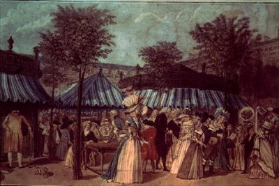 Havevandring i Palais Royal, Paris, ca. 1810 (farve litho) af French School