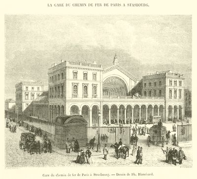 Jernbanestation fra Paris til Strasbourg (gravering) af French School