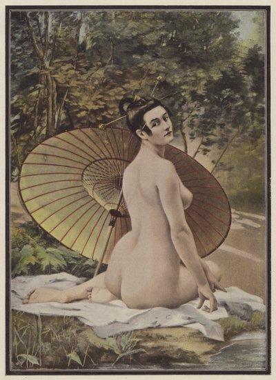 Geisha i bad (farve litho) af French School