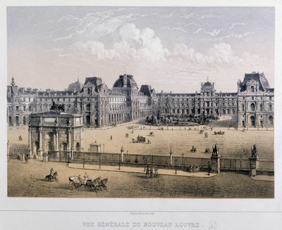 Generelt billede af det nye Louvre: Arc du Carrousel - Indgravering af det 19. århundrede. af French School