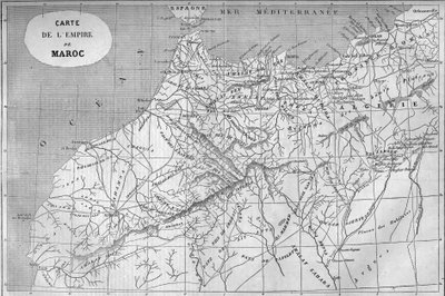 Geografisk kort over Marokkos imperium i 859. Indgravering i "" Le Monde Illustré"" nr. 129 af 1. oktober 1859. af French School