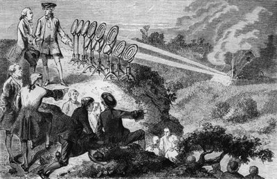 Georges-Louis Leclerc (1707-88) Greve de Buffon eksperimenterer med flammende spejle på høstakke ved Montbard, fra La Vie des Savants Illustres af Louis Figuier, udgivet i Paris i 1872 (bw p. af French School