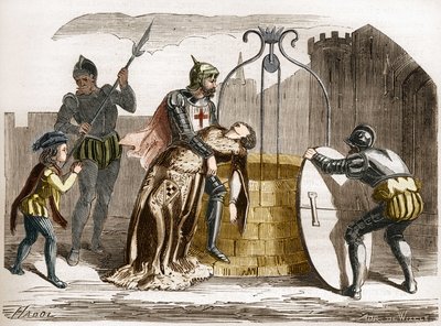 Gilles de Rais (Retz eller Rays) (1404-1440), marechal fra Frankrig gør sin kone perir. Indstik i "Prostitutionens og udskejelsens historie blandt alle verdens folkeslag fra oldtiden til i dag" af Dr. Th. -F. Debray. 1879. af French School