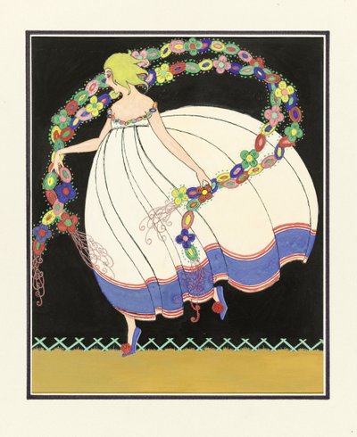 Girl Dancing with a Double Garland, pub. 1920dani af French School