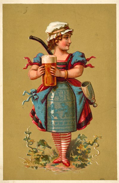 Pige holder et stort glas øl (chromolitho) af French School