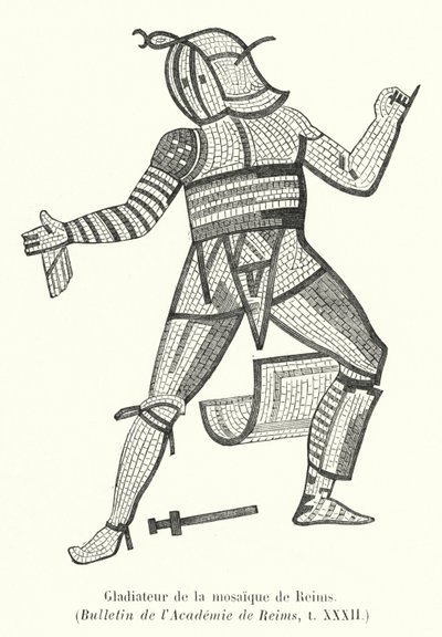 Gladiator fra Reims mosaik (gravering) af French School