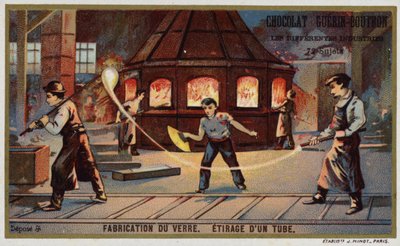 Fremstilling af glas. Udtrækning af et rør (chromolitho) af French School