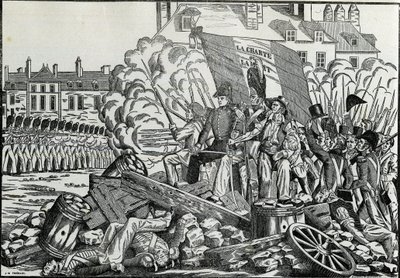Glorværdige og mindeværdige kampe i juli 1830 i Paris Rådhusdistrikt - Revolution de 1830 - Kampene i juli 1830 i Paris. af French School