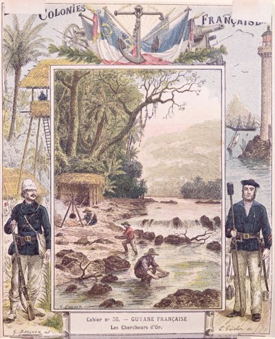 Guldgravere i Fransk Guyana, omslag til skolebog, ca. 1880 af French School