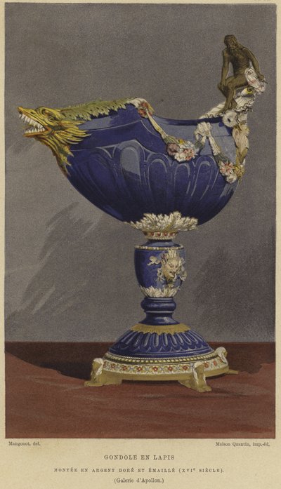 Gondolformet lapis lazuli kop monteret i forgyldt og emaljeret sølv, 1500-tallet af French School