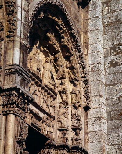 Gotisk kunst: "" detalje af tympanen på den kongelige portal i Basilica of Notre Dame de Chartres af French School