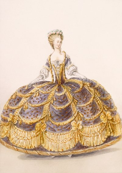 Kjole egnet til præsentation ved hoffet, tallerken fra Galeries des Modes et Costumes Francais, c.1778-87 99:clothing; traditionel kjole; traditionelle kostume; mode; illustration; af French School