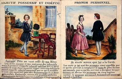 Grammatikbog for børn. ca. 1850 (farvelitografi) af French School