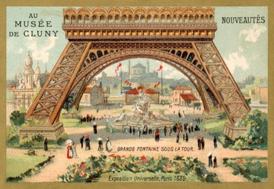 Stort springvand under Eiffeltårnet, Exposition Universelle, Paris af French School