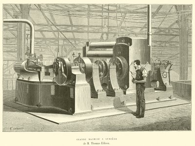 Grande Machine a Lumiere af M Thomas Edison (gravering) af French School