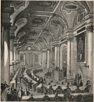 Stort mødelokale ved Statsrådet i Paris - Indgravering i "Tableau-de-Paris" af Edmond Texier 1852 af French School